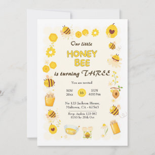 Cute adorable Honey Bee themed 3rd birthday Invitation