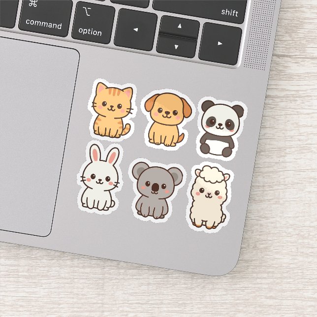 Cute adorable kawaii animals sticker set (Detail)