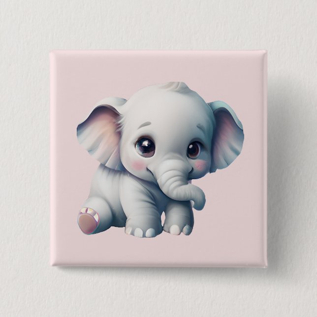 Cute Adorable Kawaii Baby Elephant  2 Inch Square Button (Front)
