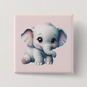 Cute Adorable Kawaii Baby Elephant 2 Inch Square Button
