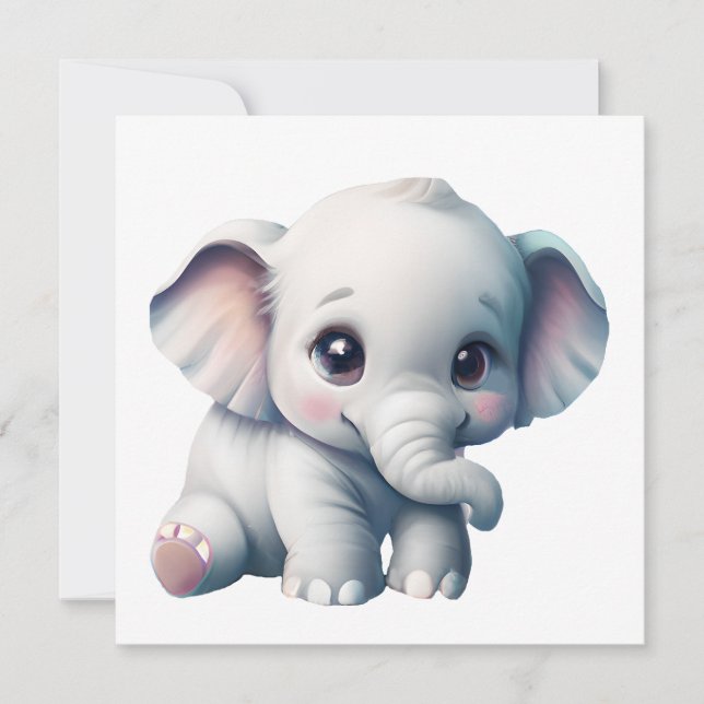 Cute Adorable Kawaii Baby Elephant  Invitation (Front)