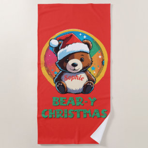 Cute Adorable Kawaii Chibi Bear-y Christmas Bear Beach Towel