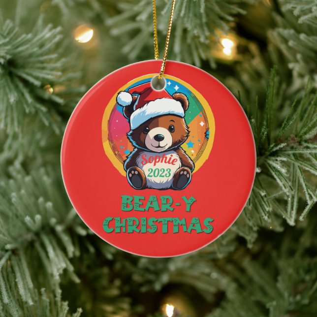Cute Adorable Kawaii Chibi Bear-y Christmas Bear Ceramic Ornament (Tree)