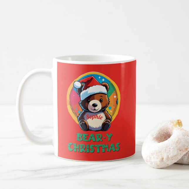 Cute Adorable Kawaii Chibi Bear-y Christmas Bear Coffee Mug (With Donut)