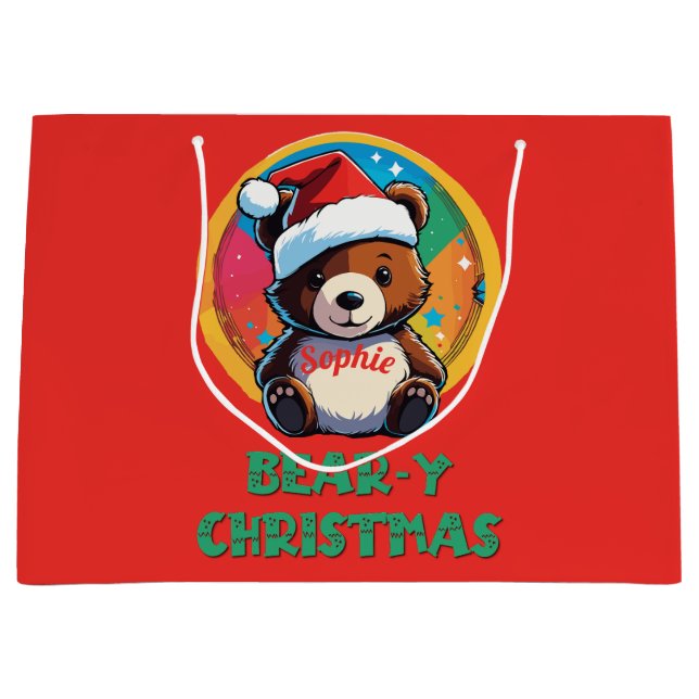 Cute Adorable Kawaii Chibi Bear-y Christmas Bear Large Gift Bag (Front)