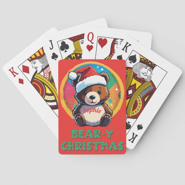 Cute Adorable Kawaii Chibi Bear-y Christmas Bear Playing Cards (Back)