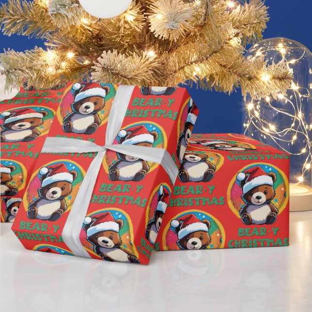 Cute Adorable Kawaii Chibi Bear-y Christmas Bear Wrapping Paper (Holidays)