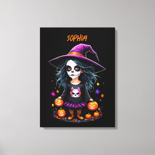 Cute Adorable Kawaii Halloween Witch Canvas Print