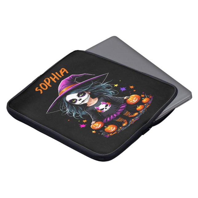 Cute Adorable Kawaii Halloween Witch Laptop Sleeve (Front Top)