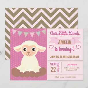 Cute Adorable Lamb Kids Birthday Party Invitation