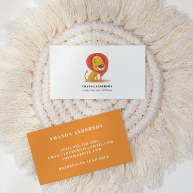 Cute Adorable Lion Baby sitter child care Business Card (Creator Uploaded)