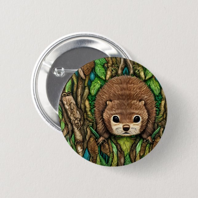 Cute Adorable Little Baby Beaver 2 Inch Round Button (Front & Back)