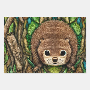 Cute Adorable Little Baby Beaver Wrapping Paper Sheet