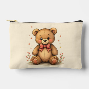 Cute adorable little brown bear with tie accessory pouch