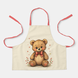 Cute adorable little brown bear with tie apron