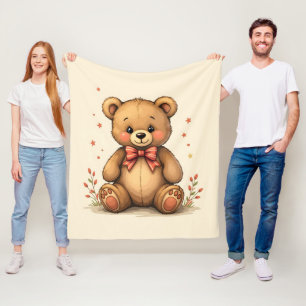 Cute adorable little brown bear with tie fleece blanket