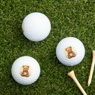 Cute adorable little brown bear with tie golf balls