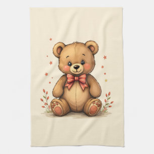 Cute adorable little brown bear with tie kitchen towel