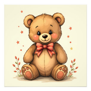 Cute adorable little brown bear with tie photo print