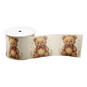 Cute adorable little brown bear with tie satin ribbon