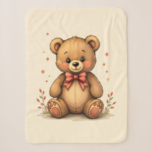 Cute adorable little brown bear with tie sherpa blanket