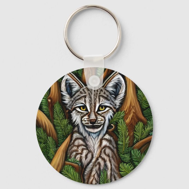 Cute Adorable Little Lynx Kitten Keychain (Front)