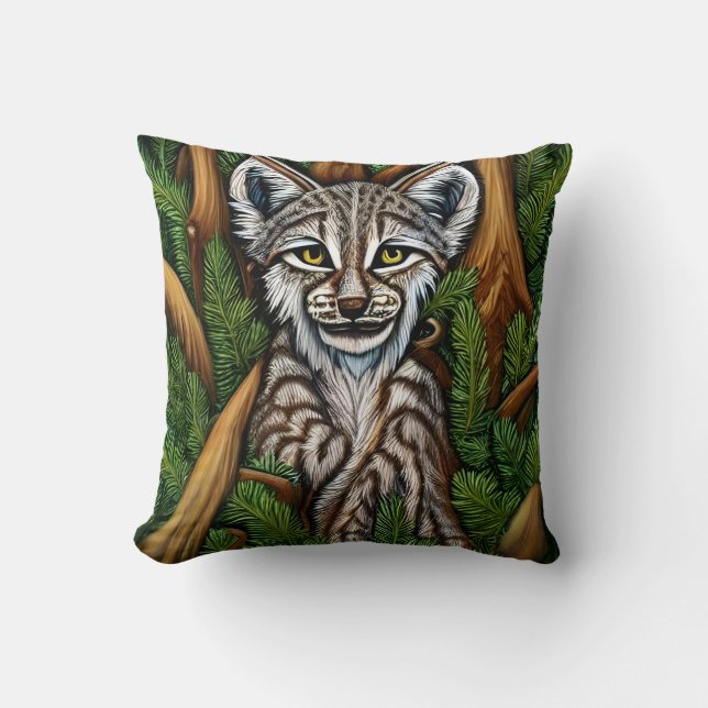 Cute Adorable Little Lynx Kitten Throw Pillow (Front)