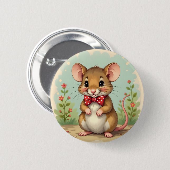 Cute adorable little mouse with tie 2 inch round button (Front & Back)