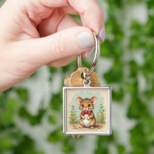 Cute adorable little mouse with tie keychain