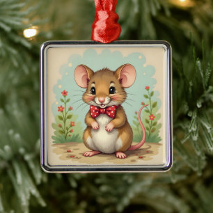 Cute adorable little mouse with tie metal ornament
