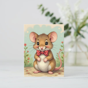 Cute adorable little mouse with tie postcard