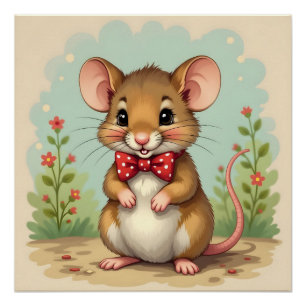 Cute adorable little mouse with tie poster