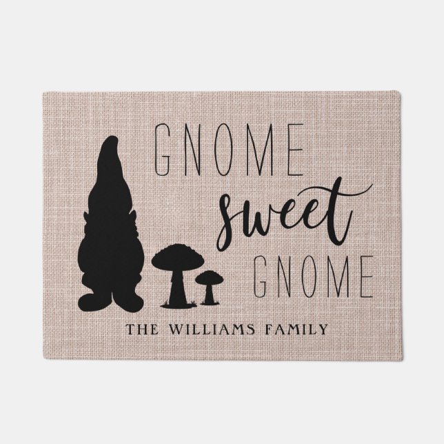 Cute Adorable Modern Gnome Sweet Gnome Custom Doormat (Front)