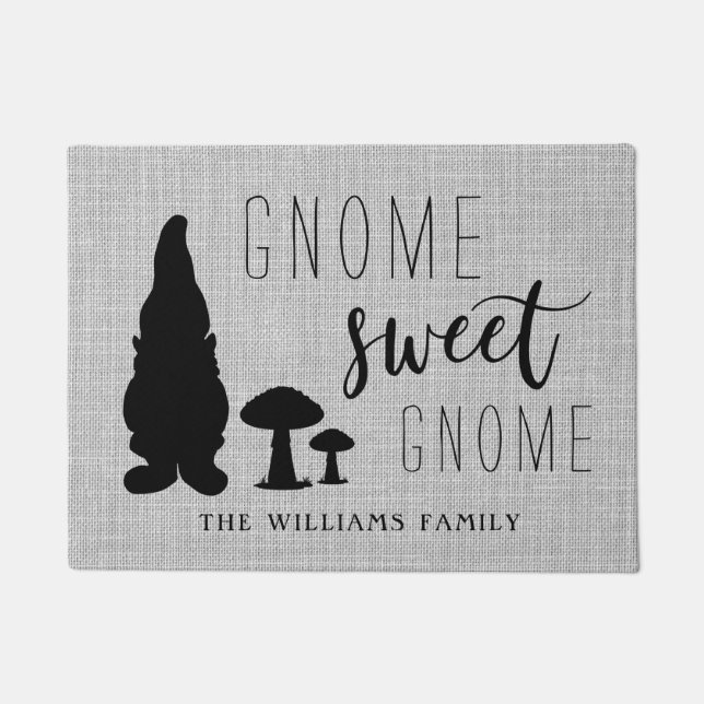 Cute Adorable Modern Gnome Sweet Gnome Custom Doormat (Front)