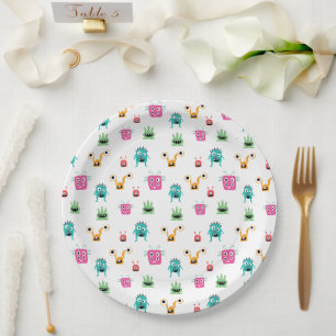 Cute Adorable Monsters Colourful Kids Boys Party  Paper Plate