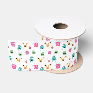 Cute Adorable Monsters Colourful Kids Boys Party  Satin Ribbon