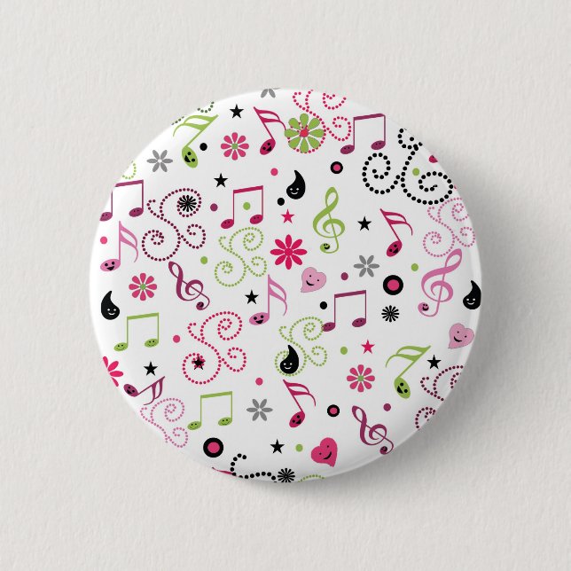 Cute adorable music notes flowers 2 inch round button (Front)