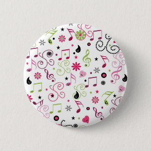 Cute adorable music notes flowers 2 inch round button