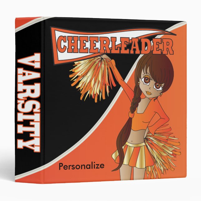 Cute Adorable Orange Cheerleader Binder (Front/Spine)