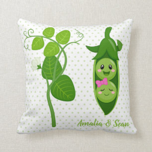 Cute adorable peas - choose background colour throw pillow
