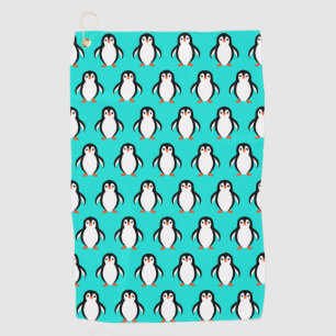 Cute Adorable Penguins Pattern on Turquoise Blue Golf Towel