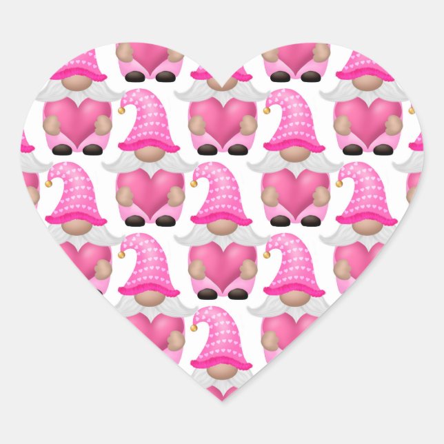 Cute Adorable Pink Valentine's Day Gnomes  Heart Sticker (Front)