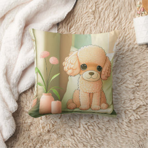 Cute Adorable Poodle Dog Puppy Artwork   Throw Pillow