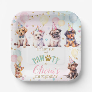 Cute Adorable Puppy Dogs Balloons Birthday Party Paper Plate