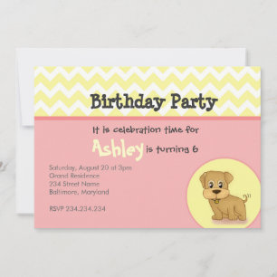 Cute Adorable Puppy Pink Cream Birthday Invitation