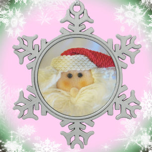 Cute Adorable Santa Face Christmas Snowflake Pewter Christmas Ornament