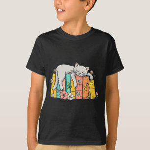 Cute adorable sleeping cat and books cozy book T-Shirt
