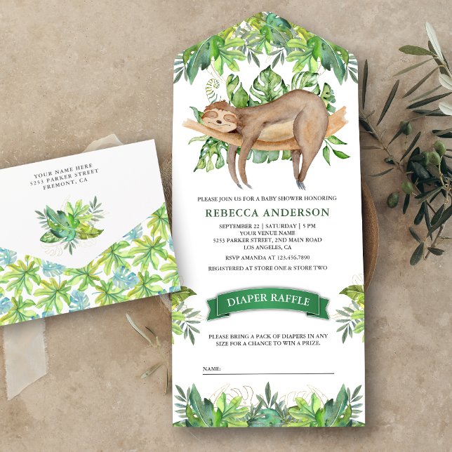 Cute Adorable Sleeping Sloth Baby Shower All In One Invitation (Creator Uploaded)