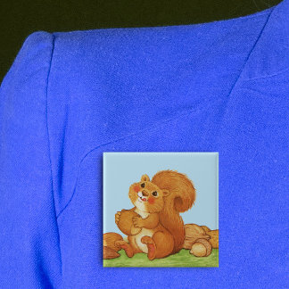 Cute Adorable Squirrel Nuts 2 Inch Square Button