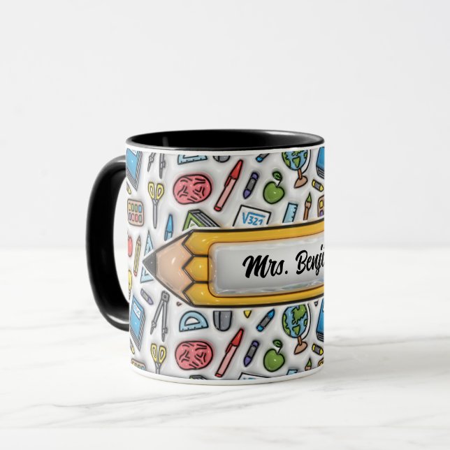 Cute Adorable Teacher Name 3D Inflated Look Design Mug (Front Left)
